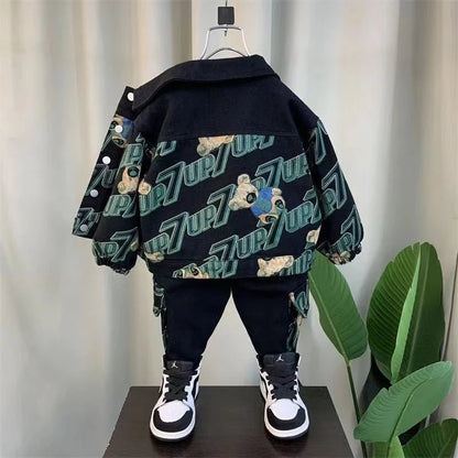 Boys Denim Jeans Suit - 2 - Piece Cartoon Graffiti Jacket & Pants Set - EverHype