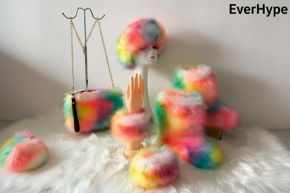 Luxury Faux Fur Winter Set - Furry Snow Boots, Purse, Cap & Headband - EverHype