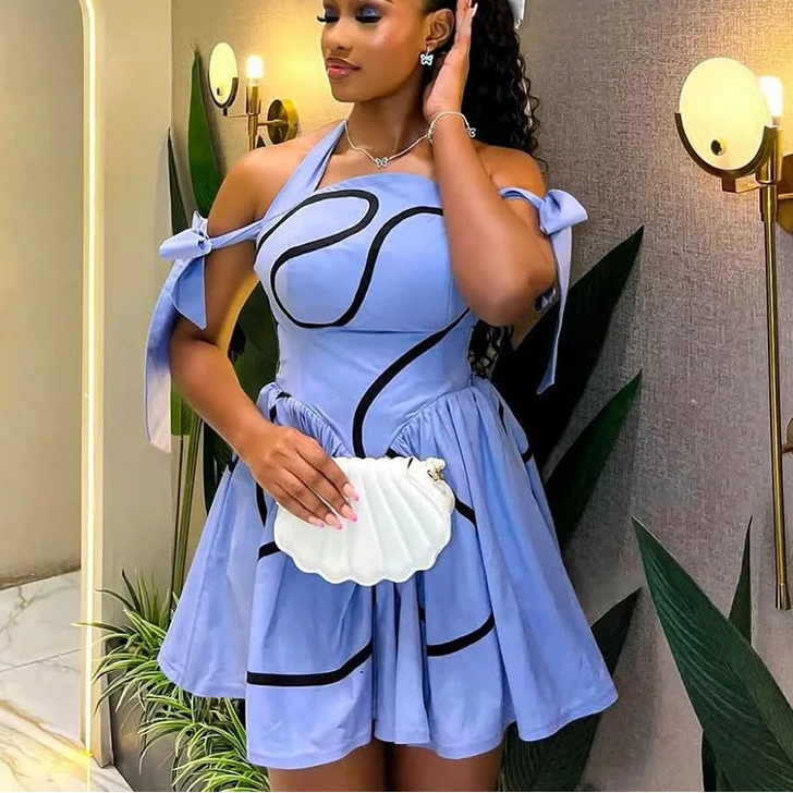 Bowknot Halter Neck Geometric Striped Swing Dress - Streetwear Party Dress | EverHype 2026 - EverHype