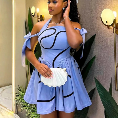 Bowknot Halter Neck Geometric Striped Swing Dress - Streetwear Party Dress | EverHype 2026 - EverHype