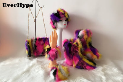 Luxury Faux Fur Winter Set - Furry Snow Boots, Purse, Cap & Headband - EverHype