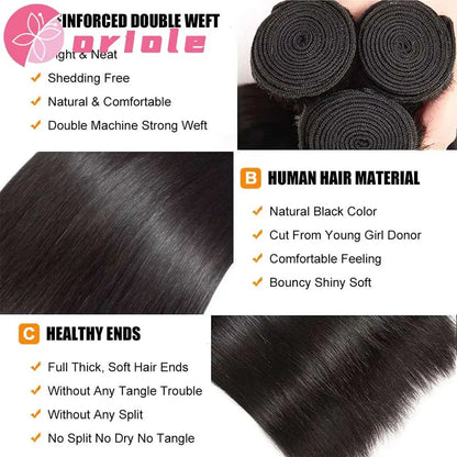 15A Peruvian Straight Hair Bundles Natural Straight Human Hair Bundles 8 - 32 Inch Remy Human Hair Extensions For Black Women - EverHype