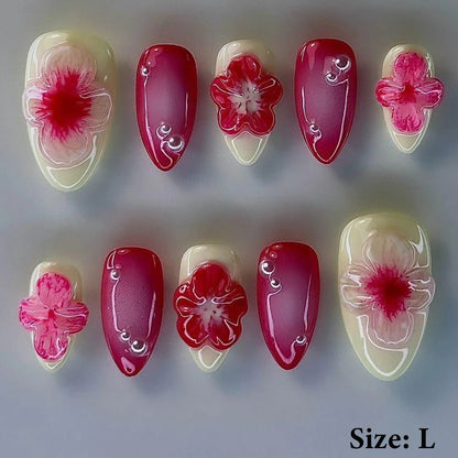 Summer Nails Shell 3D Jelly Spring Flowers Gel Nail Art Vacation Holiday Trendy Flower Almond French Tip Handmade Press on Nails - EverHype