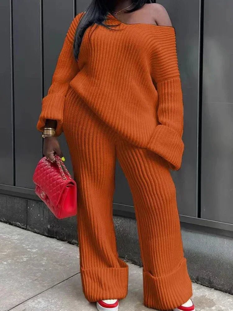 Knit Ribbed V - Neck Sweater & Wide Leg Pants Set - 2 - Piece Outfit | EverHype 2026 - EverHype