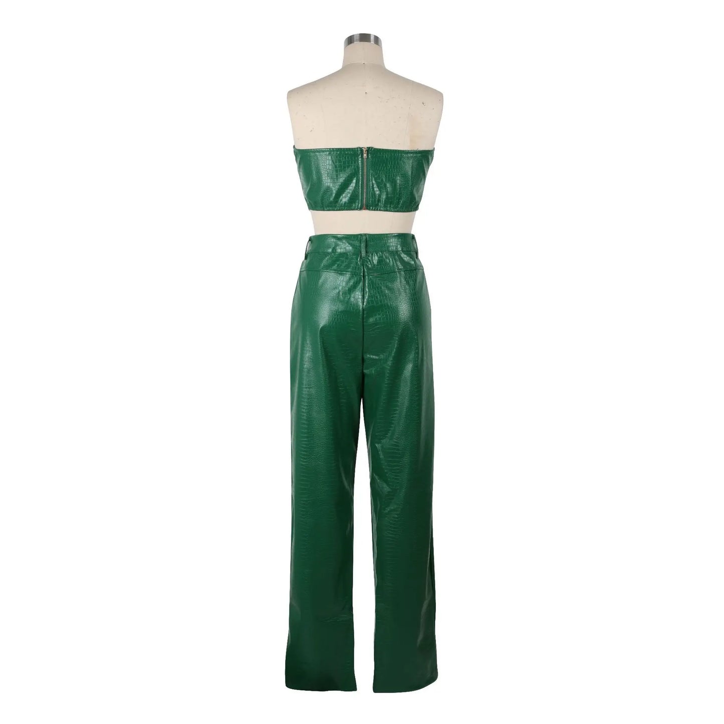 Women's Green Corset Jumpsuit - Cut - Out Cargo PU Leather 2 - Piece Set | Sexy Clubwear - EverHype