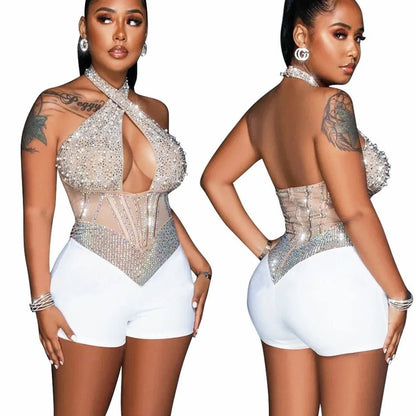 Gold Rhinestone Jumpsuit - Crystal Corset Bodycon Romper | Luxury Evening Party - EverHype