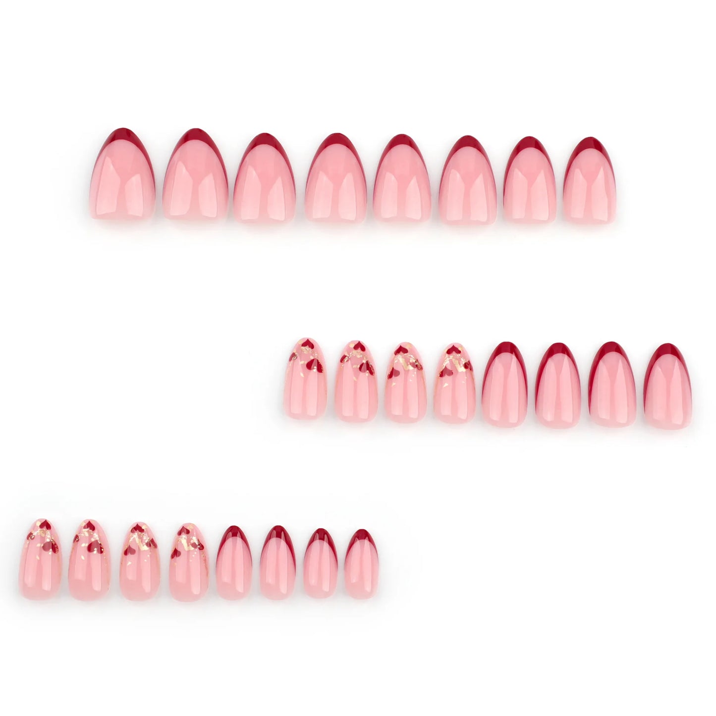 24pcs Valentine'S Day Press On Nails Set Short Almond Shaped Glossy Red Nails with Heart Glitter Pattern False Nails For Party - EverHype