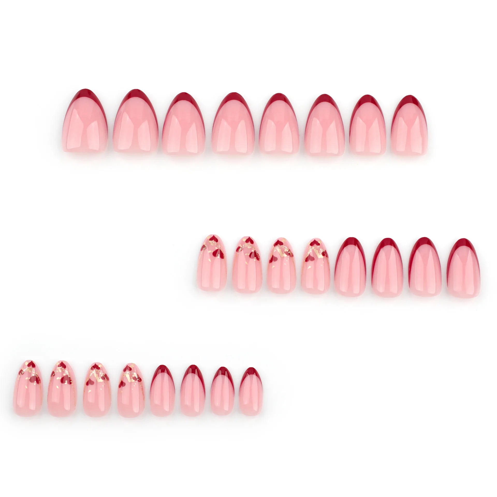 24pcs Valentine'S Day Press On Nails Set Short Almond Shaped Glossy Red Nails with Heart Glitter Pattern False Nails For Party - EverHype