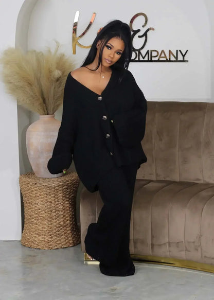 Knitted Button Sweater & Wide Leg Pants Set - 2 - Piece Fall Winter Outfit | EverHype 2026 - EverHype