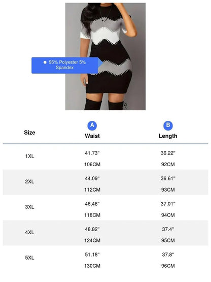 Plus Size Color Block Dress - Striped Long Sleeve Crew Neck | Spring Summer - EverHype