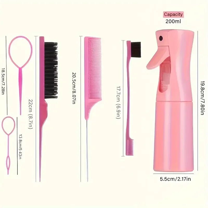 6pcs Hair Brush Set Spray Bottle Hair Braiding Loop Rat Tail Comb Teasing Hair Brsuh Edge Hair Brush Curly Hair Accessories - EverHype