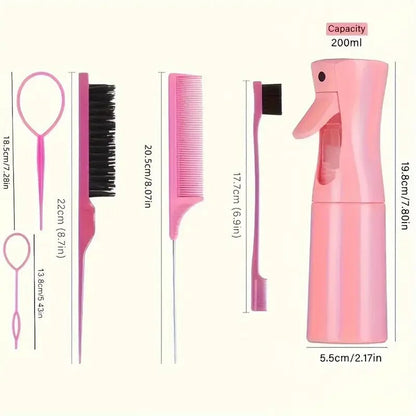 6pcs Hair Brush Set Spray Bottle Hair Braiding Loop Rat Tail Comb Teasing Hair Brsuh Edge Hair Brush Curly Hair Accessories - EverHype