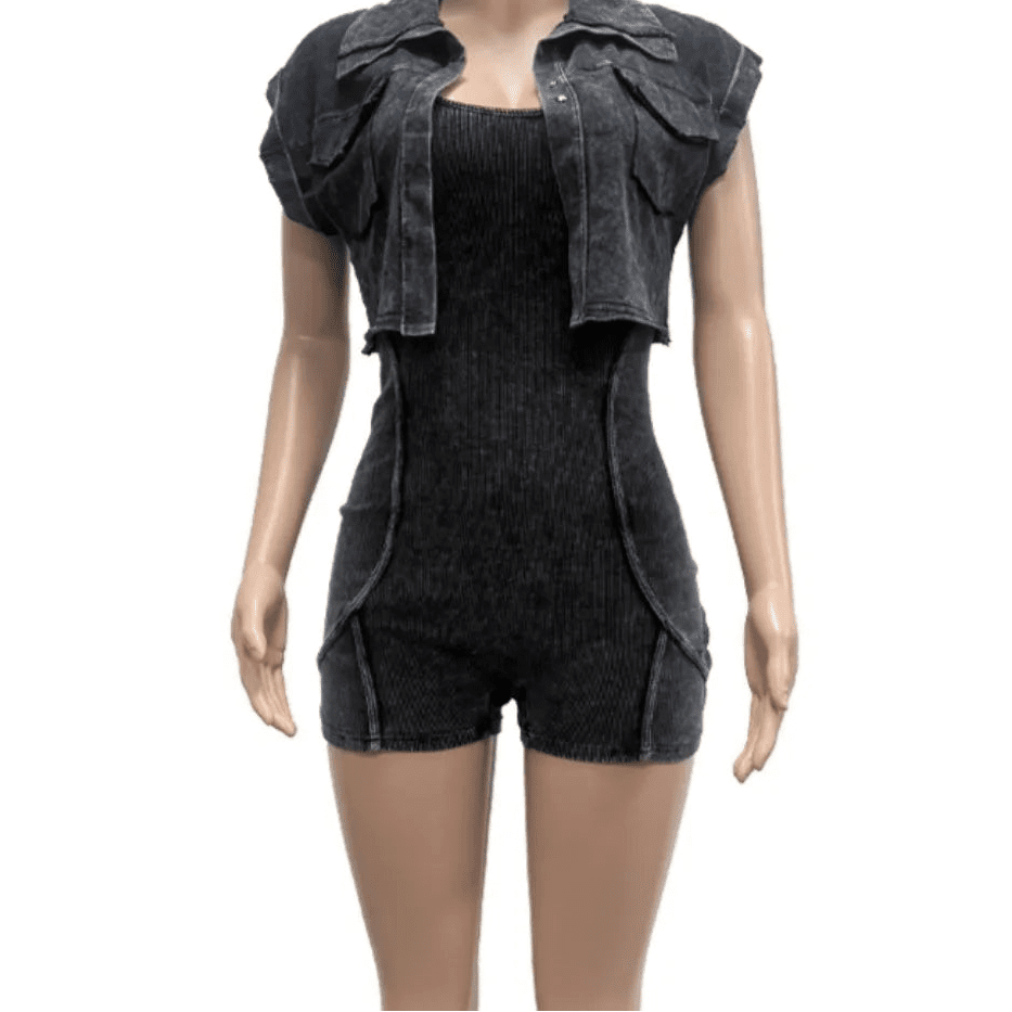 Cotton 2 - Piece Set - Crop Jacket & Bodysuit Outfit for Women - EverHype