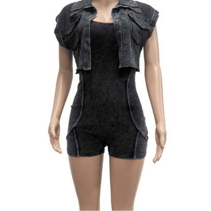 Cotton 2 - Piece Set - Crop Jacket & Bodysuit Outfit for Women - EverHype