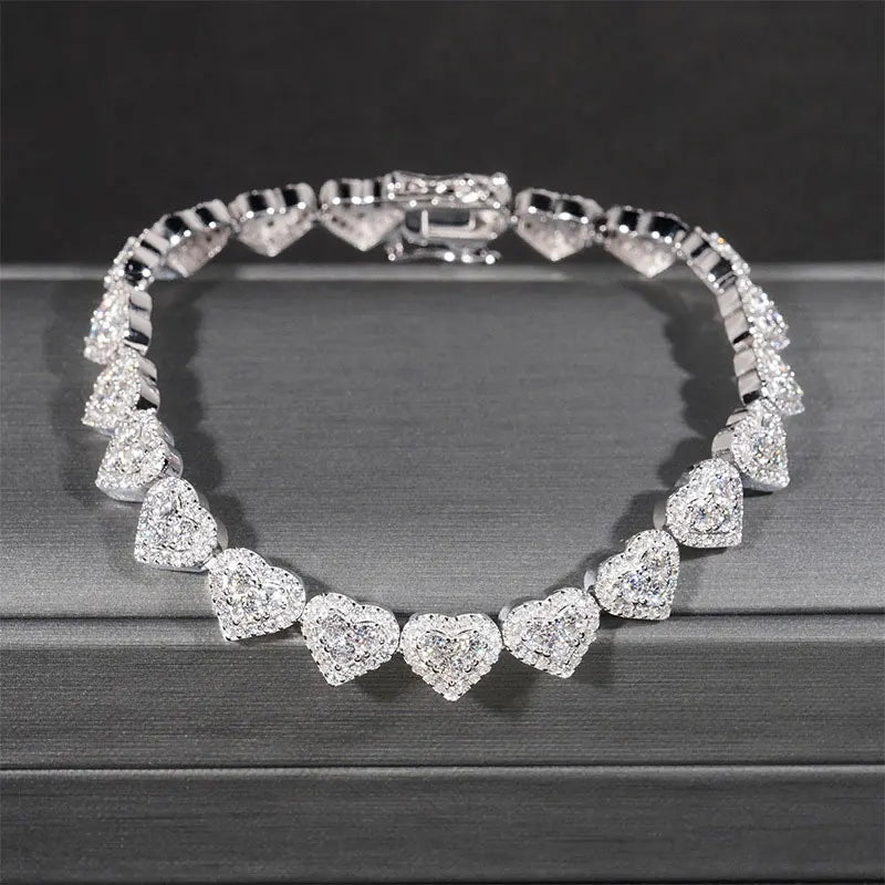 Moissanite Heart Bracelet & Necklace Set - 925 Sterling Silver Jewelry - EverHype