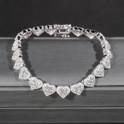 Moissanite Heart Bracelet & Necklace Set - 925 Sterling Silver Jewelry - EverHype