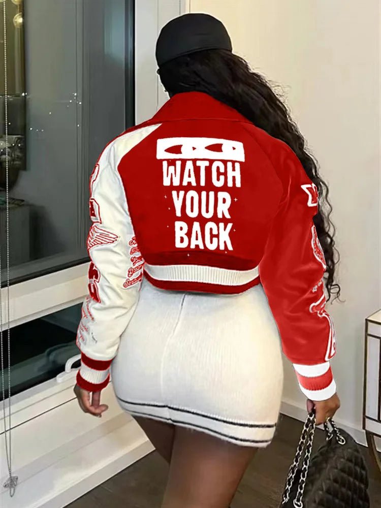 Fashion Baseball Buttons Fall Jackets For Women 2023 Crop Tops Jackets Coats Varsity Bomber Long Sleeve Print Green Black Jacket - EverHype