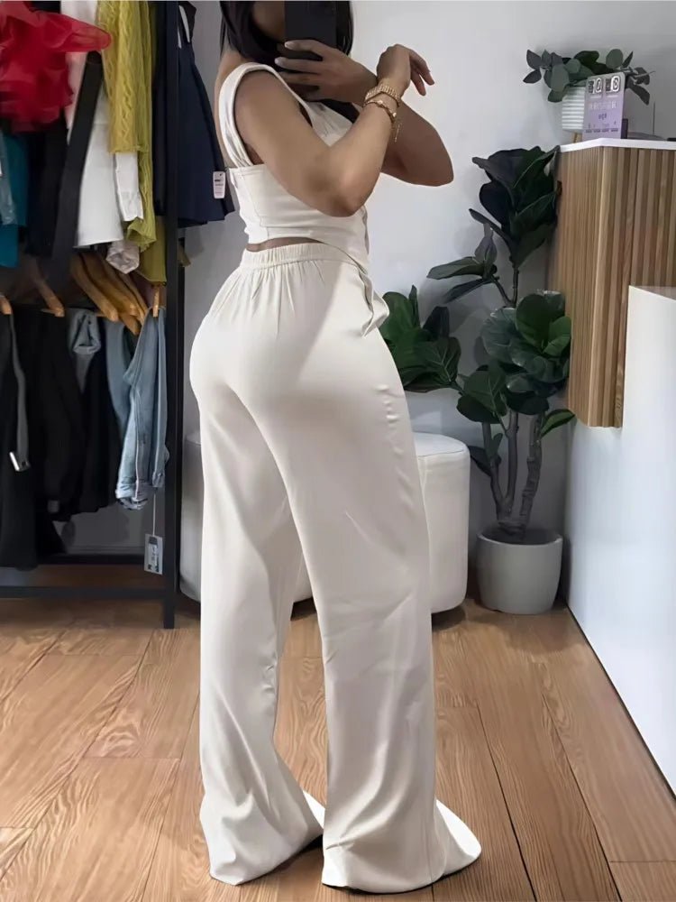 Y2K 2 - Piece Suit Set - Sleeveless Vest & Wide Leg Pants | Summer Outfit - EverHype
