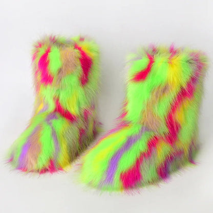 Winter Fluffy Faux Fox Fur Boots - Luxury Warm Snow Boots - EverHype