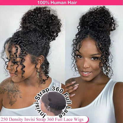 Invisible Strap HD 360 Lace Front Wig Human Hair Deep Curly Precut 360 Full Lace Wig Drawstring Snug Fit Glueless Wig Human Hair - EverHype
