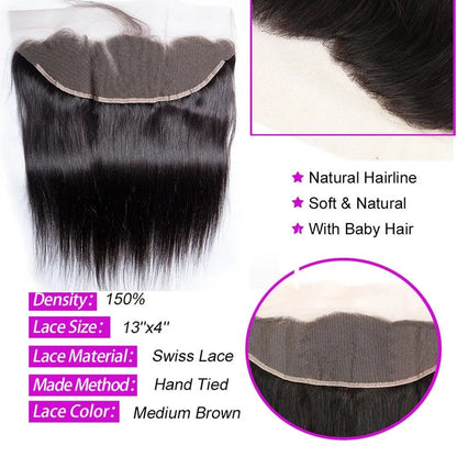 Bone Straight Human Hair Bundles With Frontal Closure 30 32 Inch Virgin Hair Weave Bundles With Closure Remy Hair Extensions - EverHype