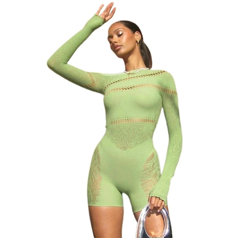 Sexy Women's See Through Bodycon Short Pants Party Club Romper Jumpsuits Sheer Lace Mesh Clubwear Jumpsuit Rompers - EverHype