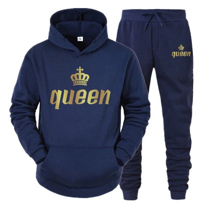 👑 King & Queen Couple Sweatsuit Bundle - 4 Piece Set | His & Hers Matching Hoodie & Jogger Pants - EverHype