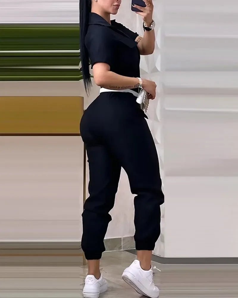 Women's Cargo Jumpsuit - Short Sleeve Pocket Design Drawstring | Working Jumpsuit - EverHype