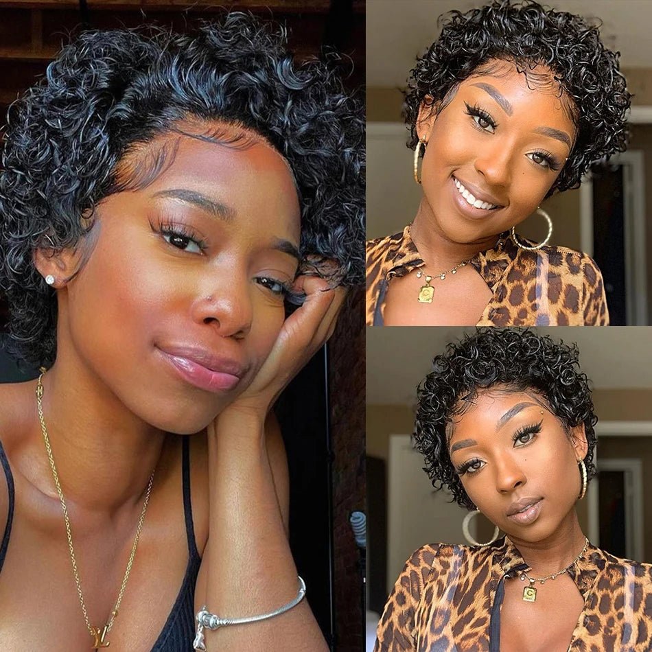 Short Pixie Cut Wig - Peruvian Water Wave Human Hair 250% Density 13x1 Lace - EverHype