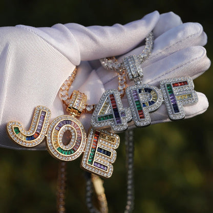 Custom Name Necklace - Personalized Baguette Pendant Gold Plated for Men - EverHype