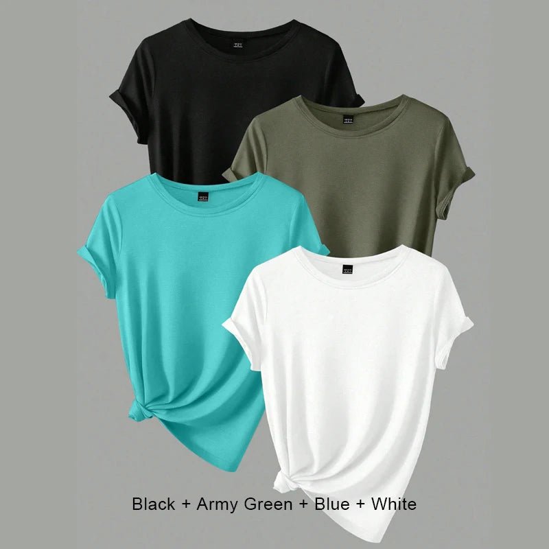 4PCS Women's Trend T-shirts Leisure Summer Tops Woman Clothing Plus Size Short Sleeve T Shirt Clothes for Women Tee Top Outfit - EverHype
