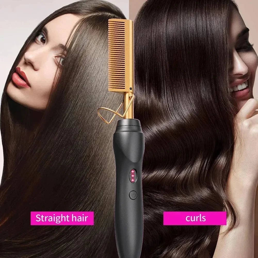 Pink Hot Comb - Electric Hair Straightening Iron for Wet & Dry Hair - EverHype