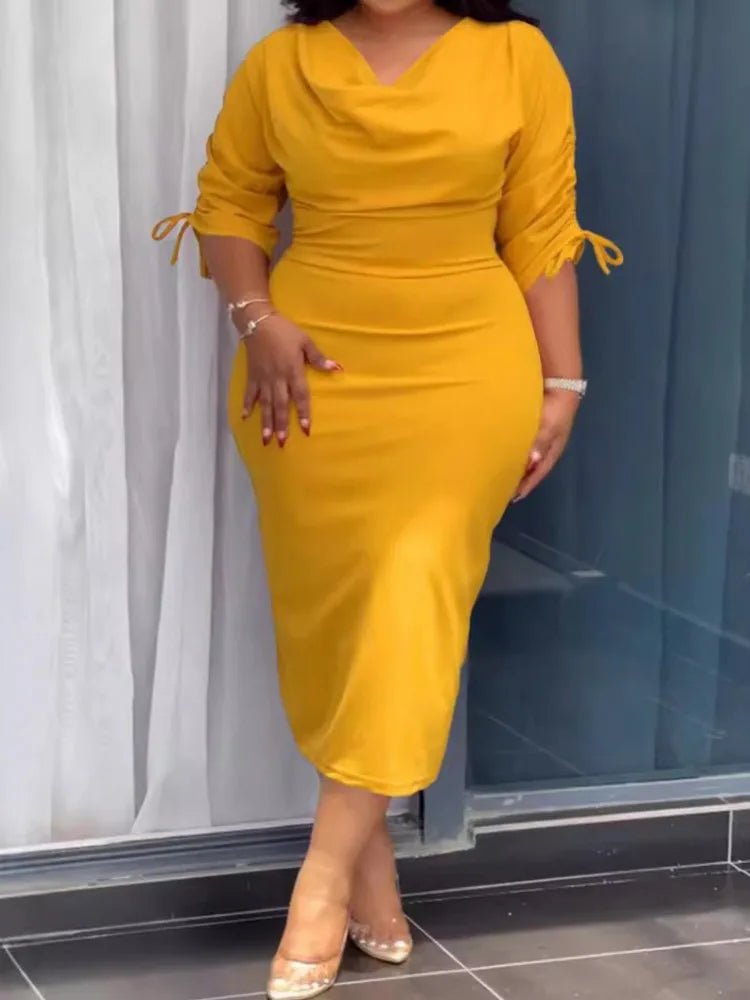 L - 4XL Plus Size Clothes Dresses Women Robes Summer Autumn 3/4 Sleeve Street Style Casual 3XL 4XL Big Size Midi Dress Oversized - EverHype