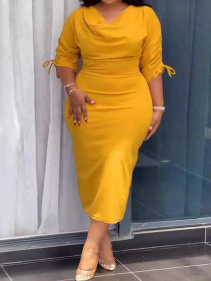 L - 4XL Plus Size Clothes Dresses Women Robes Summer Autumn 3/4 Sleeve Street Style Casual 3XL 4XL Big Size Midi Dress Oversized - EverHype