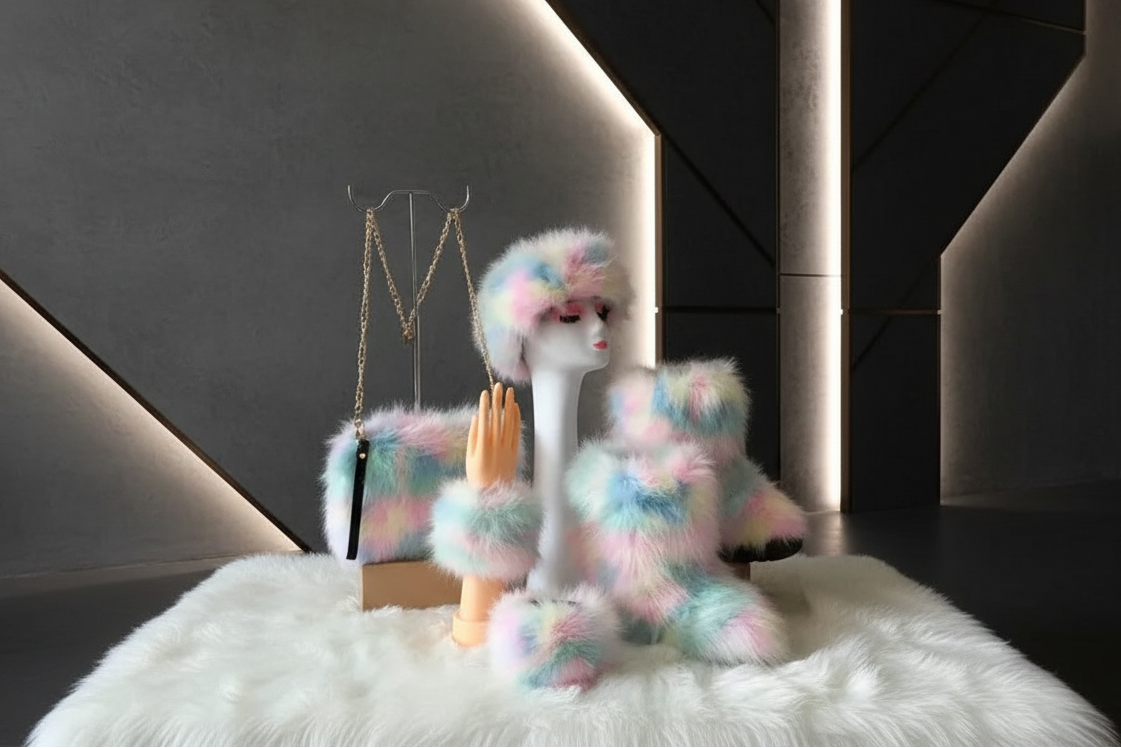 Luxury Faux Fur Winter Set - Furry Snow Boots, Purse, Cap & Headband - EverHype
