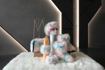 Luxury Faux Fur Winter Set - Furry Snow Boots, Purse, Cap & Headband - EverHype