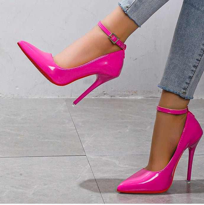 Aphixta Orange New Luxury Crystals Buckle Pimp Super High 12cm Stiletto heels Pumps Women Shoes Pointed Toe Colorful Party Pumps - EverHype