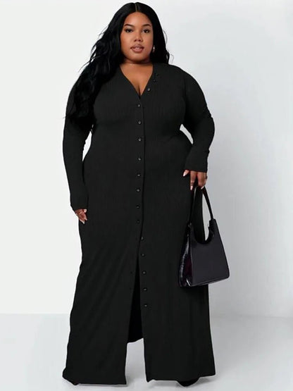 Ribbed Dress for Women Winter Warm Knitted Dress Single - buttons Elegant Cardigan Plus Size Dresses Wholesale Bulk Dropshipping - EverHype