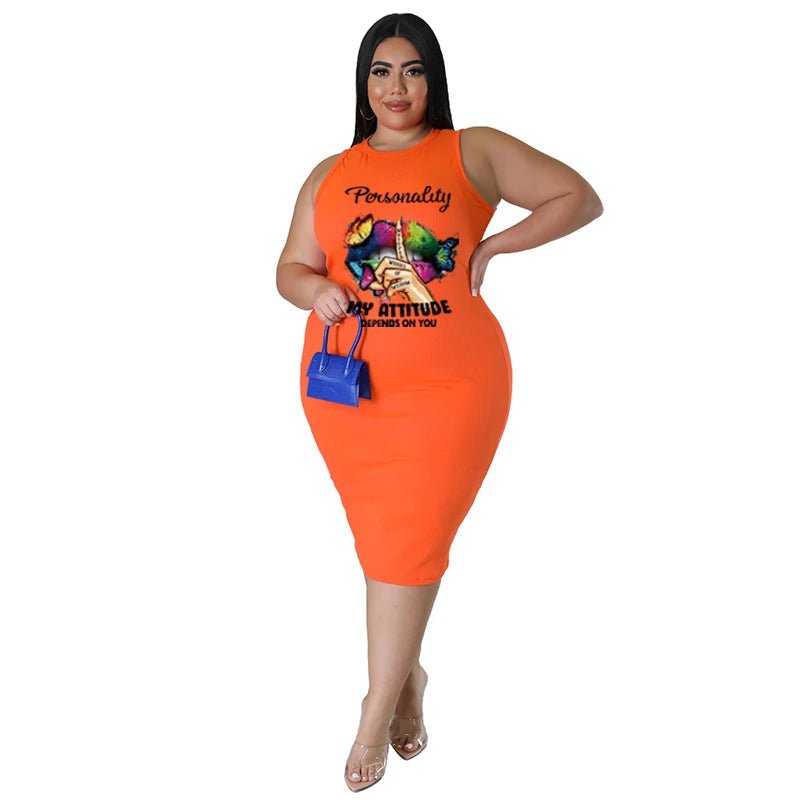Wmstar Plus Size Women Clothing Dress Summer Lip Print Bodycon Stretch Elegant Midi Dresses Women Wholesale Dropshiping 2023 - EverHype