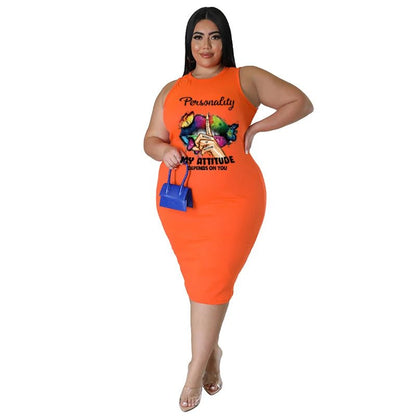 Wmstar Plus Size Women Clothing Dress Summer Lip Print Bodycon Stretch Elegant Midi Dresses Women Wholesale Dropshiping 2023 - EverHype