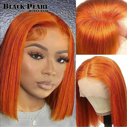 Black Pearl Ginger Lace Front 100% Human Hair Quality Wigs Glueless Wig Short Straight Bob Wig Lace Front Human Hair Wig - EverHype