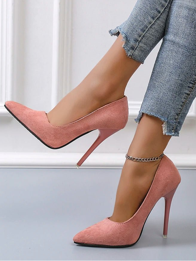 Aphixta 4.72 Inch Super High Stiletto Heels Pumps Women Solid Office Flock Pointed Toe Party Shoes Woman Plus Large Size 44 45 - EverHype