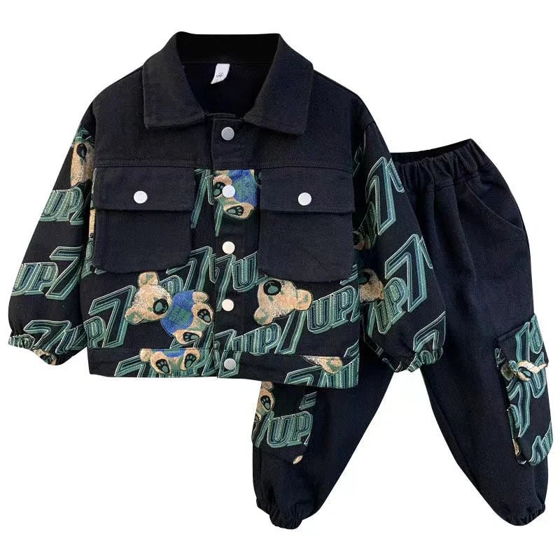 Boys Denim Jeans Suit - 2 - Piece Cartoon Graffiti Jacket & Pants Set - EverHype