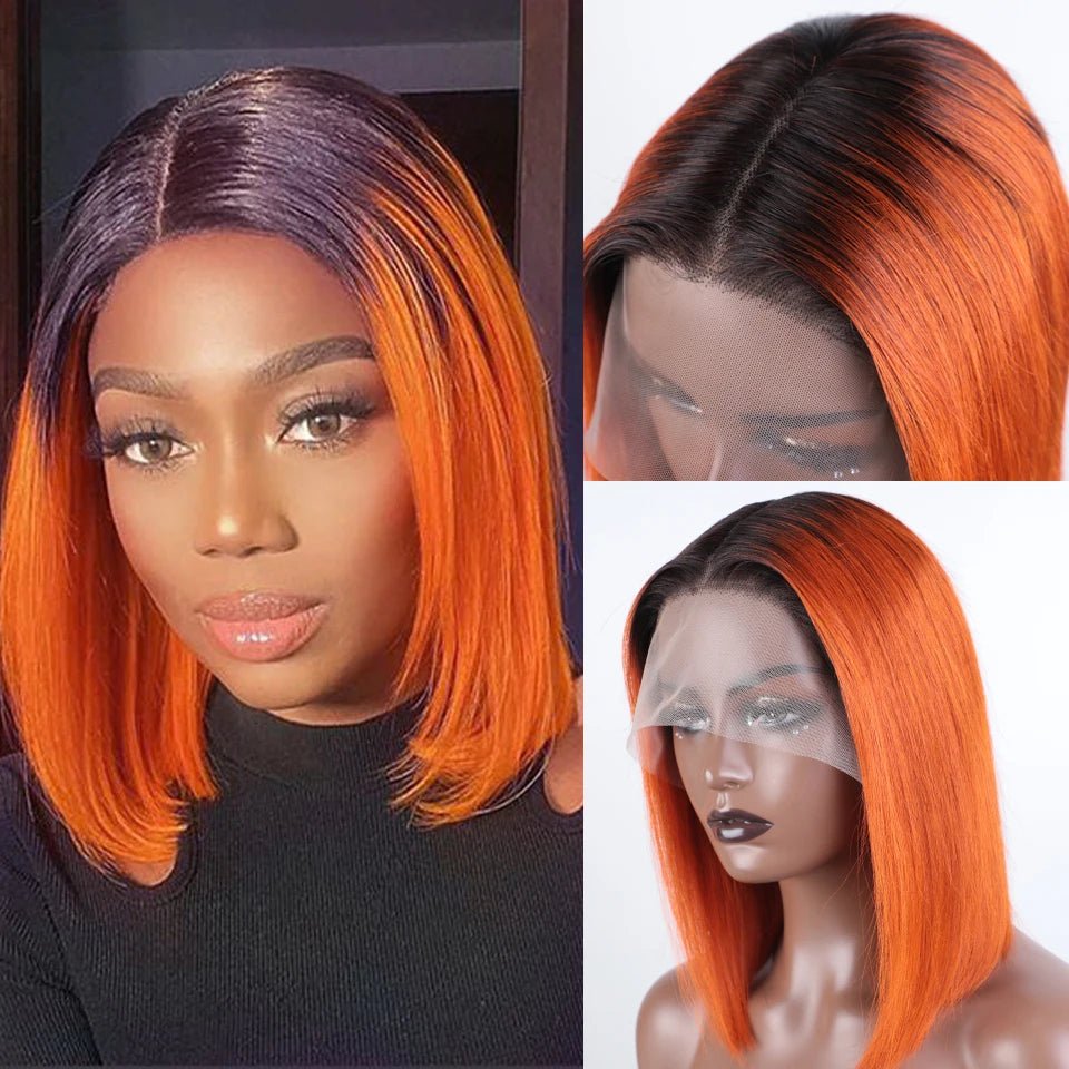 Black Pearl Ginger Lace Front 100% Human Hair Quality Wigs Glueless Wig Short Straight Bob Wig Lace Front Human Hair Wig - EverHype