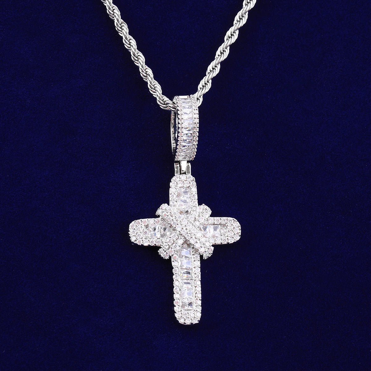Bubble Letter Cross Necklace - Iced Out Gold Plated Hip Hop Pendant - EverHype