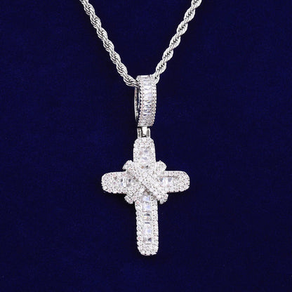 Bubble Letter Cross Necklace - Iced Out Gold Plated Hip Hop Pendant - EverHype