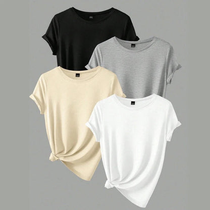 4PCS Women's Trend T-shirts Leisure Summer Tops Woman Clothing Plus Size Short Sleeve T Shirt Clothes for Women Tee Top Outfit - EverHype