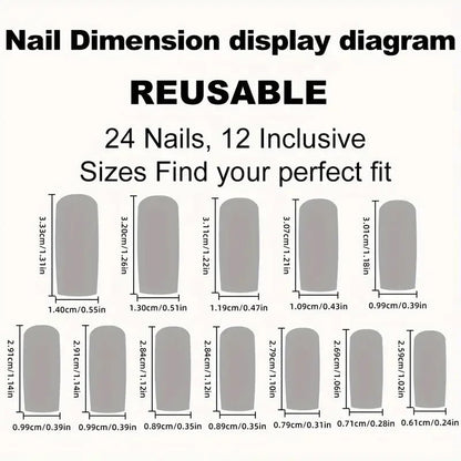 24Pcs French Tip Press On Nails Long Square Nude Pink Fake Nails Bow Charms Full Cover Stick On Nails For Women and Girls Wear - EverHype