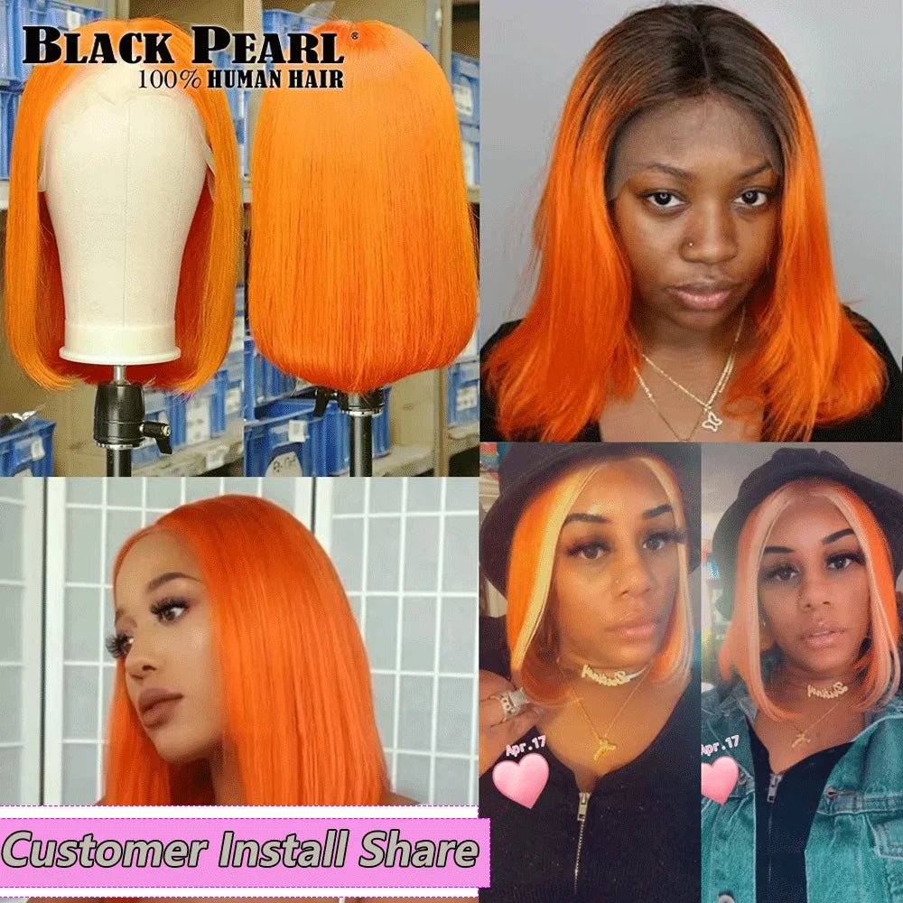 Black Pearl Ginger Lace Front 100% Human Hair Quality Wigs Glueless Wig Short Straight Bob Wig Lace Front Human Hair Wig - EverHype
