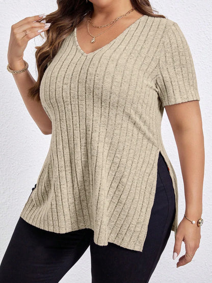 Plus Size V - Neck Striped T-Shirt for Women - EverHype